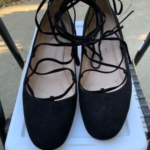J.Crew Lace Up Suede Heels - Black Size 9 EUC!